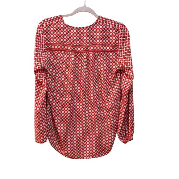 Max Studio Blouse Womens XS Red Geometric Surplice High Low Hem Long Sleeve Top - Picture 3 of 6